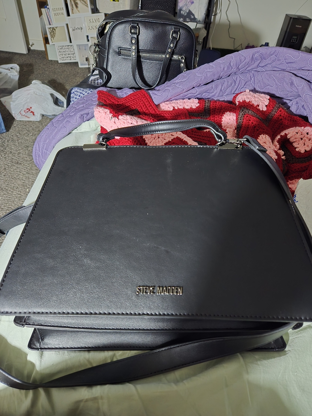 NWT Steve Madden Black Structured Top-Handle Messenger Bag